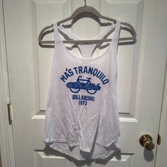 Billabong White Tank Top "Mas Tranquilo" - Size Medium - Picture 1 of 3